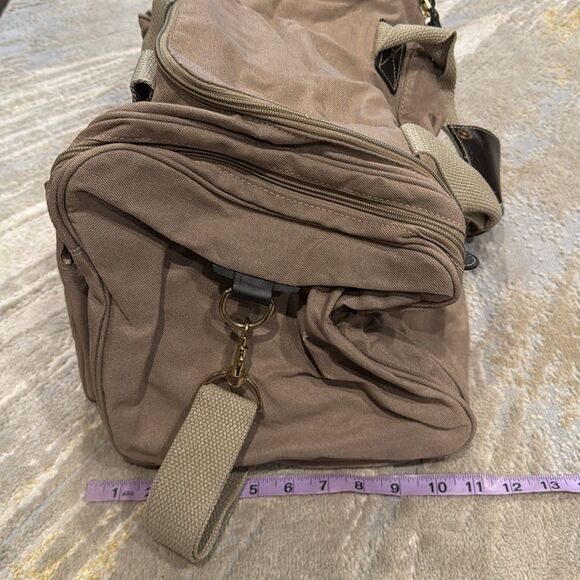Eddie Bauer Ford Vintage Canvas Travel Duffle Bag great shape tan leather trim - Picture 11 of 12